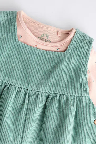 |Niña| Conjunto de mameluco de pana verde azulado para bebé con pernera ancha y body de manga larga (0 meses a 2 años)