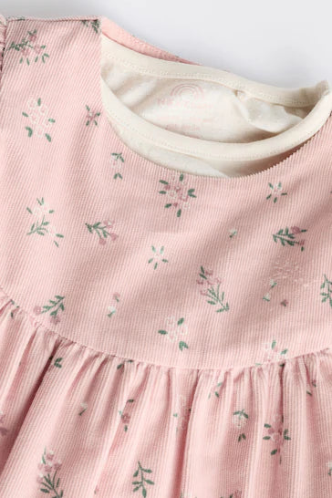 |BabyGirl| Conjunto De Macacão De Bebê De Veludo Floral Rosa e Body De Manga Comprida (0 meses a 2 anos)