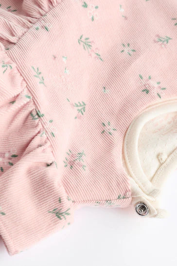 |BabyGirl| Conjunto De Macacão De Bebê De Veludo Floral Rosa e Body De Manga Comprida (0 meses a 2 anos)