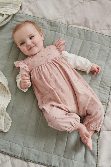 |BabyGirl| Conjunto De Macacão De Bebê De Veludo Floral Rosa e Body De Manga Comprida (0 meses a 2 anos)