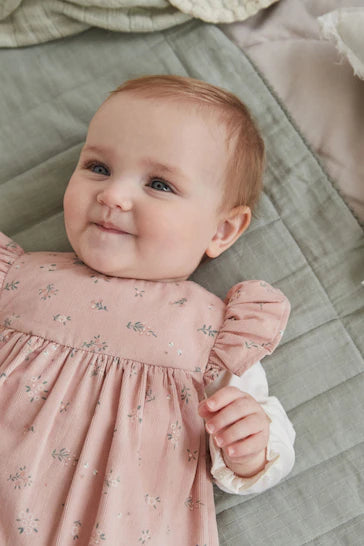 |BabyGirl| Conjunto De Macacão De Bebê De Veludo Floral Rosa e Body De Manga Comprida (0 meses a 2 anos)