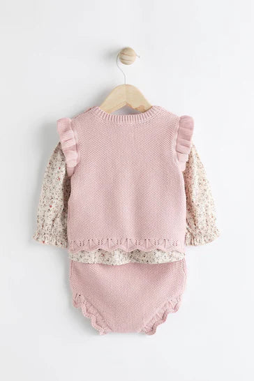 |BabyGirl| Conjunto De Shorts Bloomer De Malha Rosa Manga Comprida e Conjunto De Meia-calça (0 meses a 2 anos)