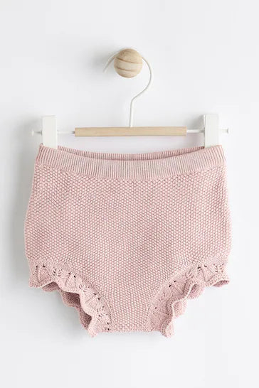 |BabyGirl| Conjunto De Shorts Bloomer De Malha Rosa Manga Comprida e Conjunto De Meia-calça (0 meses a 2 anos)