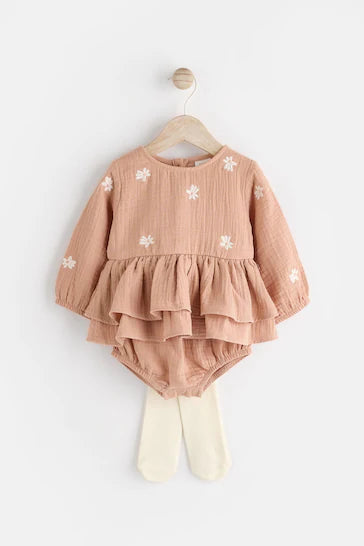 |Niña| Conjunto de mameluco y leotardos para bebé 100% algodón - Beige (0 meses a 3 años)