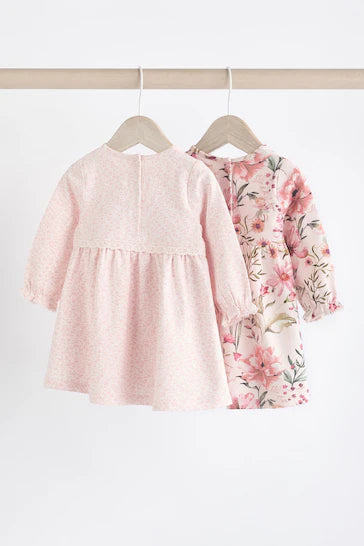 |BabyGirl| Conjunto De 2 Vestidos De Jérsei Rosa Floral/Fada Para Bebê (0 meses a 2 anos)