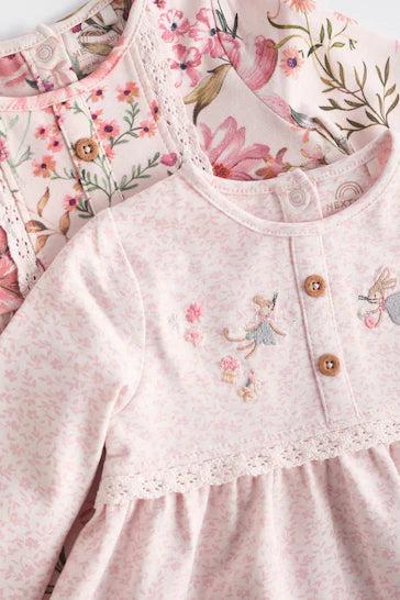 |BabyGirl| Conjunto De 2 Vestidos De Jérsei Rosa Floral/Fada Para Bebê (0 meses a 2 anos)