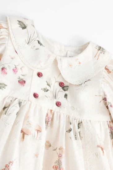 |Niña| Vestido blanco de tela floral/hada para bebé con medias (0 meses a 2 años)