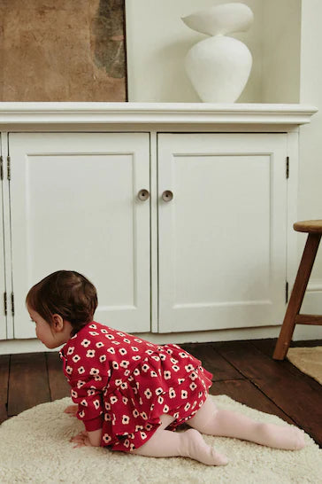 |BabyGirl| Macacão De Bebê Com Estampa De Flor Vermelha e Meia-Calça (0 meses a 3 anos)