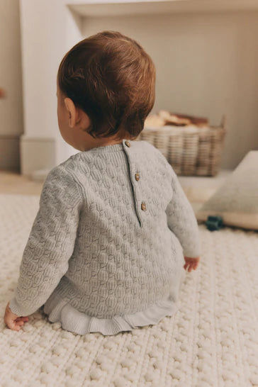 |Niña| Conjunto de mameluco y leggings de punto para bebé - Lazos 3D grises (0 meses a 3 años)