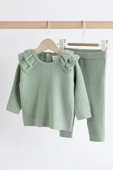 |Niña| Conjunto de jersey y leggings de punto para bebé - Verde salvia (0 meses a 3 años)