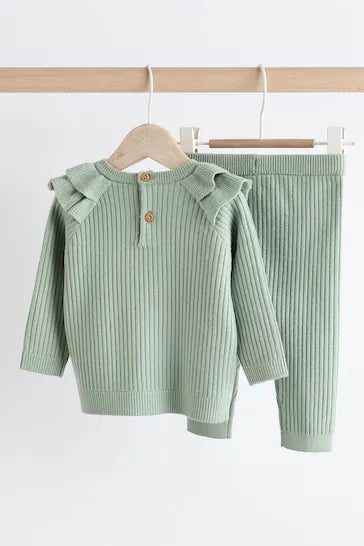 |Niña| Conjunto de jersey y leggings de punto para bebé - Verde salvia (0 meses a 3 años)