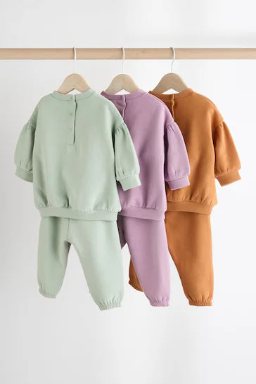 |BabyGirl| Conjunto De 6 Moletons e Jogging Para Bebê - Personagem Roxo/Verde/Laranja