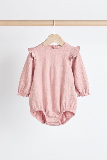 |BabyGirl| Body Enrugado De Manga Comprida Rosa/Creme Para Bebê, Pacote Com 2