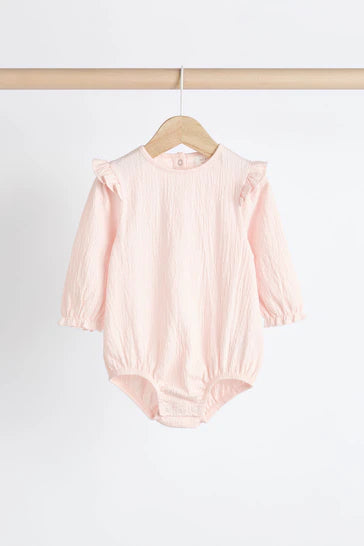 |BabyGirl| Body Enrugado De Manga Comprida Rosa/Creme Para Bebê, Pacote Com 2