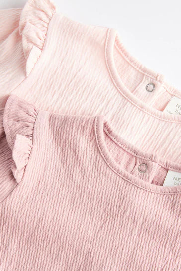 |BabyGirl| Body Enrugado De Manga Comprida Rosa/Creme Para Bebê, Pacote Com 2