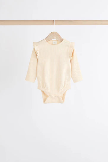 |BabyGirl| Body Com Babados De Manga Comprida Rosa/Creme Para Bebê, Pacote Com 4