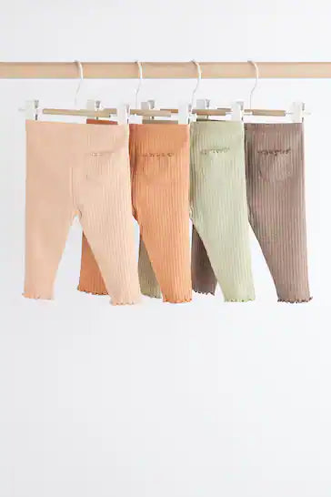 |BabyGirl| Conjunto de 4 Leggings para Bebê - Verde Sálvia Canelado