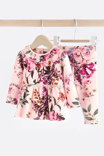 |BabyGirl| Conjunto De Blusa e Leggings De Manga Comprida Para Bebê - Floral Rosa