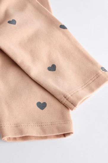 |Niña| Conjunto de leggings y top de manga larga con volantes para bebé - Estampado de corazones beige