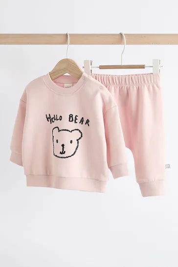 |Niña| Conjunto de Sudadera y Chándal Hello Bear Rosa para Bebé