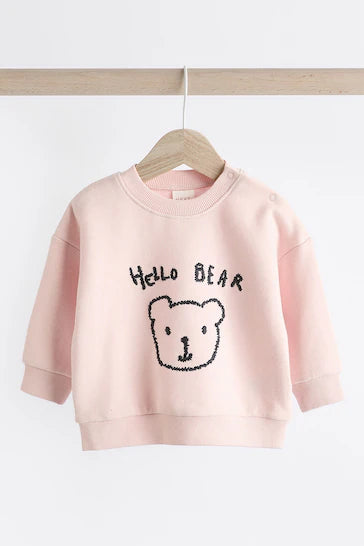 |Niña| Conjunto de Sudadera y Chándal Hello Bear Rosa para Bebé