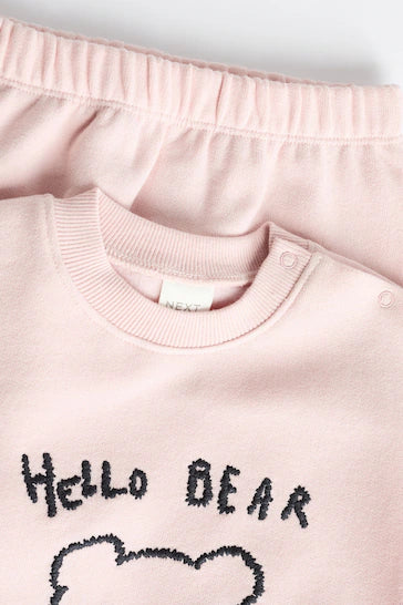 |Niña| Conjunto de Sudadera y Chándal Hello Bear Rosa para Bebé