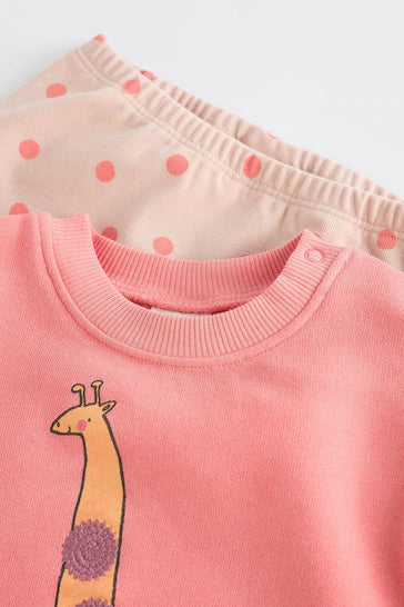 |BabyGirl| Conjunto De Blusa e Leggings Para Bebê - Coral Pink Giraffe