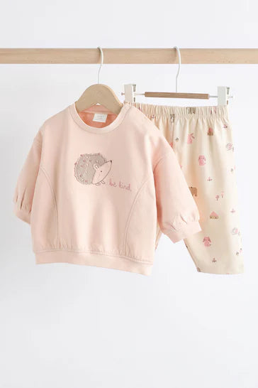 |Niña| Conjunto bebé sudadera y pantalón ancho erizo rosa/crema