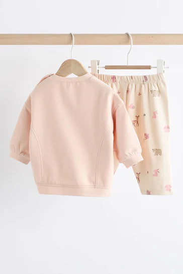 |Niña| Conjunto bebé sudadera y pantalón ancho erizo rosa/crema