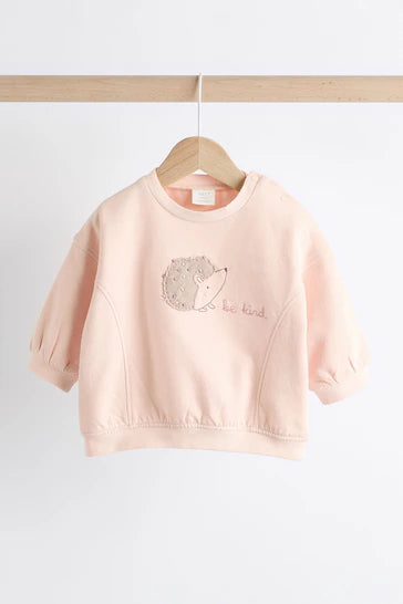 |Niña| Conjunto bebé sudadera y pantalón ancho erizo rosa/crema