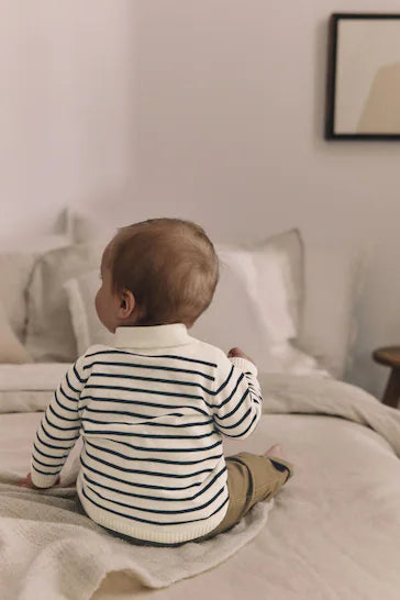 |BabyBoy| Conjunto De Blusa e Calças Listradas Para Bebê Em Tecido Marinho (0 meses a 2 anos)