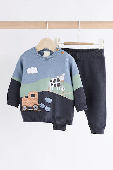 |BabyBoy| Conjunto Top e Leggings em Malha Bebê - Fazenda Azul (0m-2 anos)