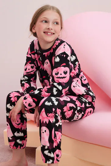 |BigGirl| Pijama jogger de Halloween preto/rosa (3 a 16 anos)