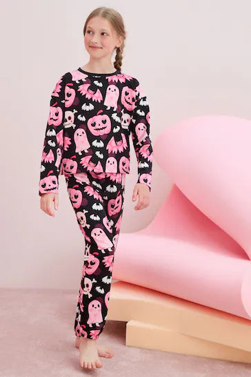 |Niña Grande| Pijama jogger Halloween negro/rosa (3 a 16 años)