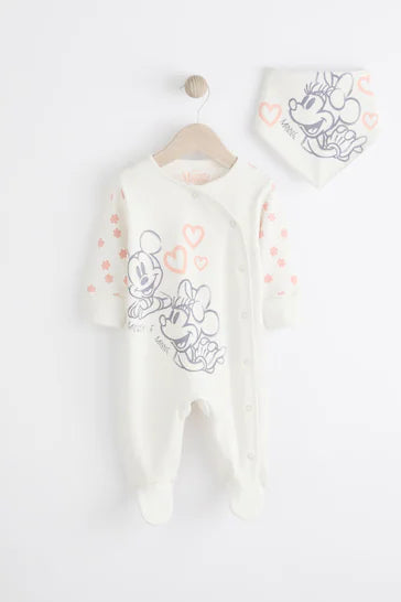 |Niña| Conjunto de pijama y babero Licencia Minnie Mouse rosa/crema para bebé (0 meses a 2 años)