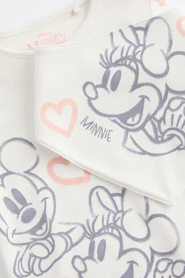 |BabyGirl| Conjunto De Pijama e Babador Rosa/Creme Minnie Mouse License Para Bebê (0 meses a 2 anos)