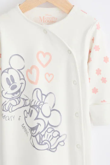 |Niña| Conjunto de pijama y babero Licencia Minnie Mouse rosa/crema para bebé (0 meses a 2 años)