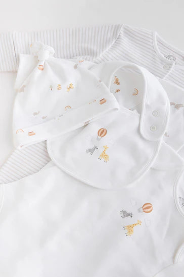 |BabyGirl| Conjunto De 5 Peças De Algodão Orgânico Branco Para Bebé (0-9 meses)