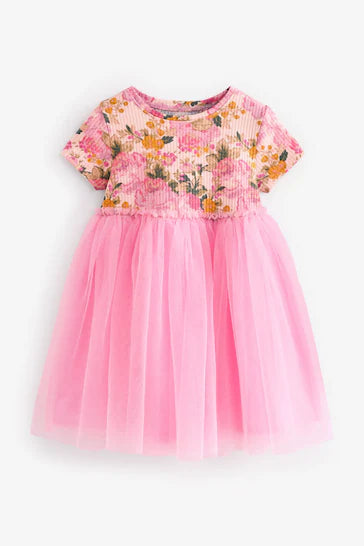 |Niña| Vestido punto canalé rosa (3 meses a 7 años)