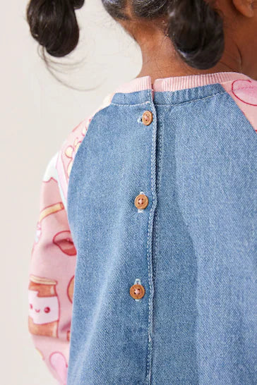 |Niña| Vestido vaquero raglán con estampado de frutas rosa (3 meses a 8 años)