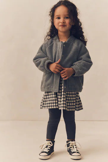 |Niña| Conjunto de vestido, chaqueta y leggings de algodón gris (3 meses a 8 años)