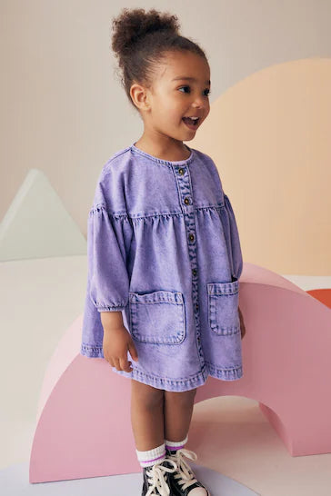 |Girl| Vestido 100% Algodão Com Botões - Jeans Roxo (3 meses a 8 anos)