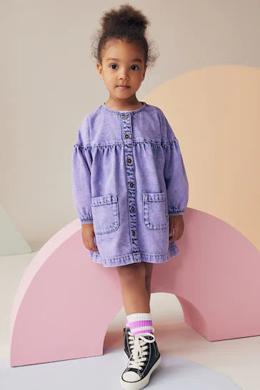 |Girl| Vestido 100% Algodão Com Botões - Jeans Roxo (3 meses a 8 anos)