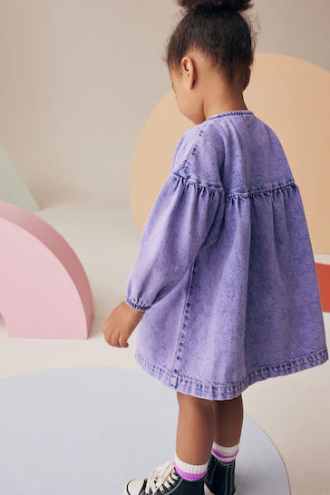 |Girl| Vestido 100% Algodão Com Botões - Jeans Roxo (3 meses a 8 anos)