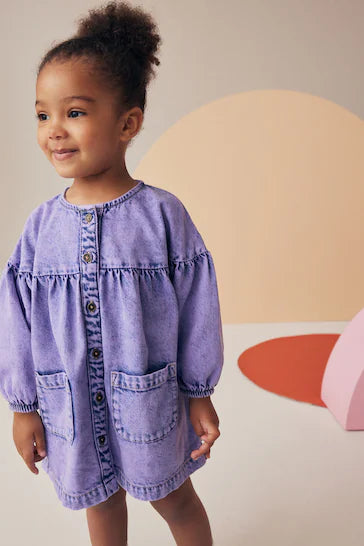 |Girl| Vestido 100% Algodão Com Botões - Jeans Roxo (3 meses a 8 anos)