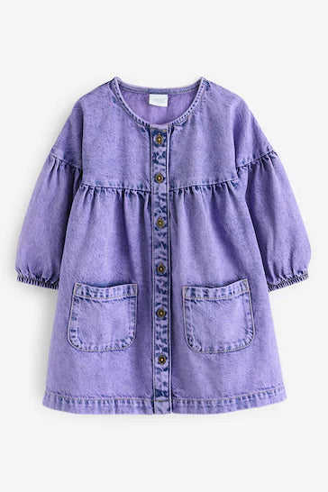 |Girl| Vestido 100% Algodão Com Botões - Jeans Roxo (3 meses a 8 anos)