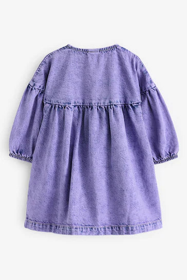 |Girl| Vestido 100% Algodão Com Botões - Jeans Roxo (3 meses a 8 anos)