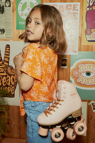 |BigGirl| Blusa Estampada Com Amarração Frontal - Yellow Floral (3-16 anos)