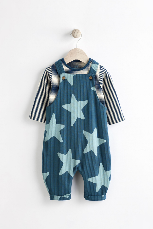 |Bebé| Conjunto de body de punto y pelele para bebé - Teal Blue Star (0 meses a 2 años)