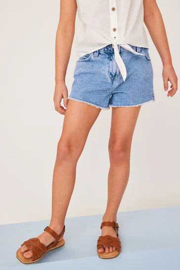 |BigGirl| Shorts Com Barra Desfiada -  Bright Blue (3-16 anos)